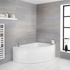 A warm, neutral color scheme mix well with other features of modern bathrooms like sharp lines, squares, and rectangles. Milano Newby White Modern Bathroom Right Hand Corner Bath With Panel 1500mm X 1020mm Bdl0938