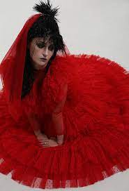 Relive an iconic scene from your favorite movie when you dress up in this officially licensed beetlejuice wedding suit. Beetlejuice Lydia Deetz Gothic Red Wedding Style Dress Cosplay Costume For Halloween With Headdress Wedding Dress Styles Beetlejuice Lydia Deetz Cosplay Costumes