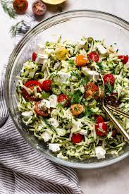 Lemony Grated Zucchini Salad With Tomatoes Olives Feta 7 Ingredients Recipe Side Dishes Easy Zucchini Salad Side Dishes