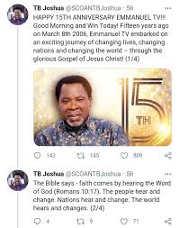 Emmanuel tv is a christian tv network. Tb Joshua Celebrates The 15th Anniversary Of Emmanuel Tv