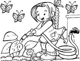 Simply, print them off and enjoy coloring in the lines. A Cute Girl Watering Flowers Coloring Pages Nature Seasons Coloring Pages Coloring Pages For Kids And Adults