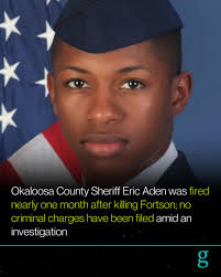 Okaloosa County Sheriff Eric Aden fired Deputy Eddie Duran, who fatally  shot Senior Airman #RogerFortson at his home while holding a handgun  pointed to the ground, saying the deputy's life was never