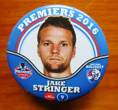 AFL 2016 PREMIERS Tin Badge: JAKE STRINGER (Western Bulldogs) ... (55mm  diam)