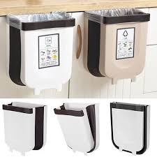Folding Trash Can Kitchen Cabinet Door Hanging Waste Bin Wall Mounted Trashcan Space Saving Garbage Box For Ba In 2020 Kitchen Cabinet Doors Bathroom Toilets Trash Can