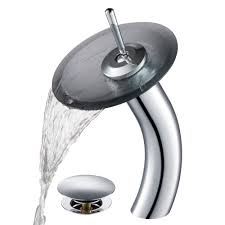 Lever handle is designed for ease of use for water flow and temperature adjustment. Waterfall Bathroom Faucet With Frosted Black Glass Disk And Pop Up Drain In Chrome