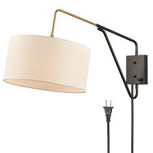 Sold and shipped by lamps plus. Bedroom Swing Arm Wall Lamp Bedside Wall Sconce Plug In Wall Mount Off White Fabric Shade 1 Light Amazon Com