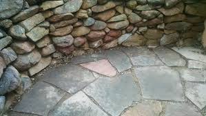 The patio is bluestone natural cleft with 4 different sizes in the pattern and half inch grout joints. Backyard Gardener Using Flagstone In The Landscape January 11 2017