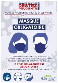Affiches adhésives amovibles affichage obligatoire gratuit en entreprise : Covid 19 Port Du Masque Obligatoire Dans Les Lieux Clos Actualites Ville De Hellemmes
