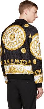 Black And Gold Bomber Jacket Mens Versace Black Gold Baroque Print Bomber Jacket Printed Bomber Jacket Versace Urban Fashion