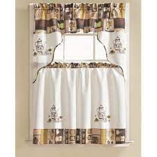 Coffee themed kitchen coffee curtains. Red Brown Off White Coffee Themed 3pc Kitchen Curtains Set Valance Tiers Window Treatments Hardware Curtains Drapes Valances