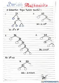 Buatlah pohon faktor untuk setiap angka awal. Pohon Faktor Worksheet