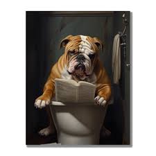 Tablou Canvas - Bulldog on Toilet – The Print Studio