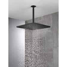 Delta 1 Spray 11 8 In Single Wall Mount Square Fixed Rain Shower Head In Matte Black 52159 Bl25 The Home Depot Rain Shower Head Ceiling Rain Shower Head Ceiling Shower Head