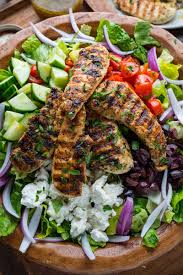 Greek Style Grilled Chicken Salad Recipe Grilled Chicken Salad Greek Recipes Salad Dishes