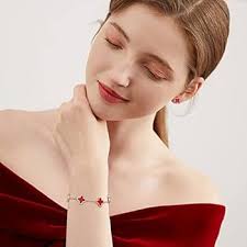 TOFBS Four Leaf Clover Necklace Jewellery Set Lucky Four Leaf Clover 18 K  Rose Gold Plated Stainless Steel Double Sided Necklace Earrings Bracelets  Set for Women Girls (Red), one size, Stainless: Buy