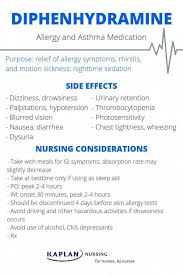 Learn About Diphenhydramine S Benadryl Side Effects And Nursing Considerations Nclex Medications Nursing Pharmacology Nursing Medical School Essentials