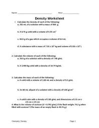 Density Worksheet Density Worksheet Worksheets Calculating Density