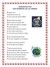 Y en correspondencia a tal don, queremos invitarte a crear conciencia, a cuidar y. Acrostico De Dia Mundial De La Tierra Naturaleza