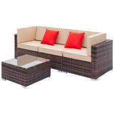 Get free shipping on qualified patio dining furniture or buy online pick up in store today in the outdoors department. 4 Piece Patio Furniture Sets On Sale Segmart Wicker Patio Conversation Furniture Set W Seat Cushions Tempered Glass Dining Table Wicker Sofa Sets For Porch Poolside Backyard Garden S1028 Walmart Com