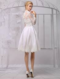 Get deals with coupon and discount code! Knee Length Satin And Lace Wedding Dress With Lace Long Sleeve Wrap Milanoo Com