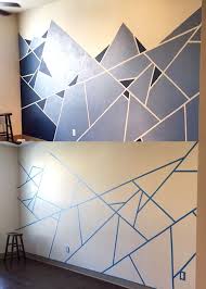 Abstract Wall Design I Used One Roll Of Painter S Tape And Two Shades Of Blue The Edges Are Roug Wall Paint Patterns Wall Paint Designs Wallpaper Accent Wall