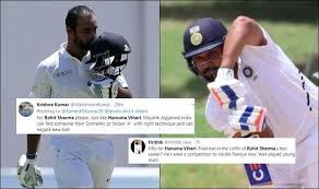 First up hanuma vihari who had toughed it out for 76 balls before this over started. Ind Vs Wi Fans Praise Hanuma Vihari After Another Impressive Knock In Jamaica Feel Its Over For Rohit Sharma See Posts