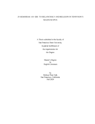 In Memoriam: an ode to melancholy and religion in Tennyson's magnum opus