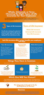 There are multiple types of permanent life insurance, including whole life, universal life, and variable life insurance. Whole Universal Or Term Choosing The Right Types Of Life Insurance For Your Employees Infographic Building Blocks