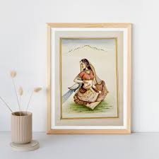 Buy Rajasthani Miniature Painting of Ragini with Peacock - Sumaavi