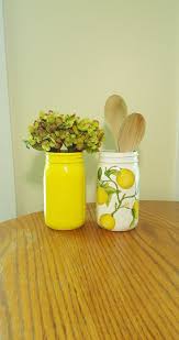 Lemon Kitchen Mason Jar Set Kitchen Decor Utensil Holder Etsy In 2021 Lemon Kitchen Lemon Kitchen Decor Lemon Decor