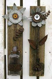 Rustic Floral Wall Art Set Of 2 Home Decor Flower Wall Hanging Corrugate Metal Art Reclaimed Wood Art Industrial Art Rustic Floral Wall Art Scrap Metal Art Metal Tree Wall Art