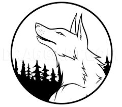 This is a simplified cartoon version of a wolf howling. How To Draw A Wolf Moon Step By Step Drawing Guide By Dawn Dragoart Com