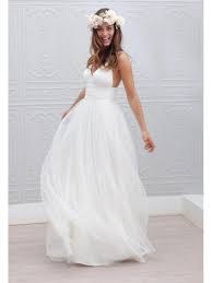 V Neck Backless Chiffon Beach Wedding Dress With Straps Gaun Perkawinan Gaun Pengantin Putih Gaun Pengantin Pantai