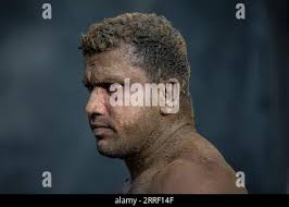 220323 -- NEW DELHI, March 23, 2022 -- An Indian Kushti wrestler looks
