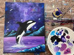Preschoolers and kids of all ages. Orca Painting Tutorial With Galaxy Sky Step By Step