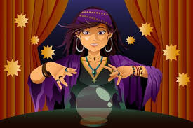 A vector illustration of fortune teller woman reading future on ...