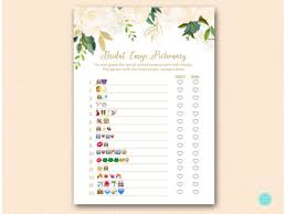 Today i am sharing free printable romantic movie emoji pictionary quiz with answer key. Gold And Bluff Bridal Shower Activities Games Printabell Express