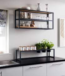 Designed with 3 practical shelves to meet all of your storage needs, this set also includes two comfortable stools to allow you to enjoy a meal or a. Freestanding Countertop Shelf Wood Black Metal Frame Kitchen Cabinets Decor Shelves Kitchen Accessories