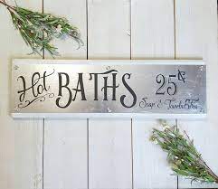 Hot Baths Sign Farmhouse Style Galvanized Metal Decor Bathroom Wall Decor Bathroom Sign Bathroom D Bathroom Wall Art Metal Flower Wall Art Sign Wall Decor