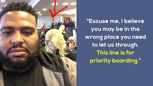Man Royally Thrashed A Racist White Girl Who Asked Him To Get Out Of  'Priority Line'! *claps*