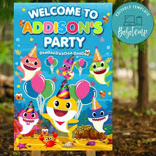 Baby shark doo doo doo, front back, print birthday shirt sharks flat mask. Baby Shark Birthday Welcome Sign Digital File Printable Bobotemp