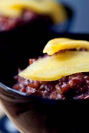 Red Coconut Rice Pudding With Mango Recipe Recipe Coconut Rice Pudding Mango Recipes Sticky Rice