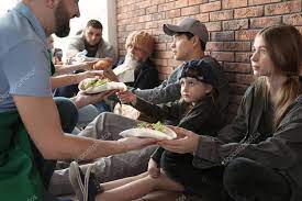 Volunteers Giving Food To Poor People Indoors Stock Photo Affiliate Food Poor Vo Poor People Giving Food To Poor People Volunteer Photography People