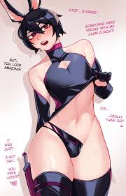 yonu (qtori), qt0ri, black hair, blush, bulge - R34 Vault