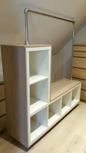 Notre Hack Ikea Portemanteau A Roulettes 2 Armoires Kallax Recouvertes De Tubes De Parquet Massif Et D Echafauda Ikea Detournement Meuble Ikea Idee Rangement