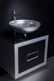 24 Inch Leather Front Bathroom Vanity And Sink Combo Black And Silver