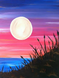 14+ simple sunset painting easy pictures. Large Moon Over An Ocean Cute Things To Paint Sunset Sky In Blue Pink Purple Orange Simple Acrylic Paintings Sunset Painting Painting