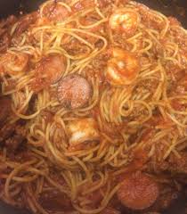 My Spaghetti With Ground Beef Sausage Shrimp Spaghetti With Ground Beef Ground Beef Pasta Recipes Beef Pasta Recipes