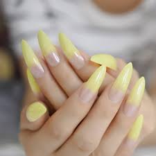 Ombre Neon Yellow Fake Nails Extra Long Stiletto Glossry Acrylic