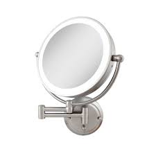 Surround Light Glamour 18 In H X 14 In W Fluorescent Wall Mount Bi View 5x 1x Magnification Beauty Makeup Mirror In Satin Nickel Glaw45 The Home Depot